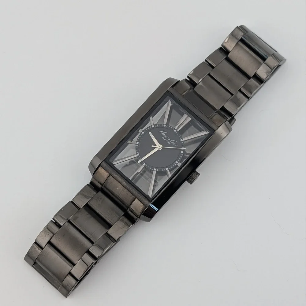 Kenneth Cole New York Transparency Dial Gunmetal Watch SS Oversized Box Links
